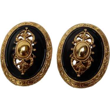 Vintage Victorian Style Black Enamel and Gold Ton… - image 1