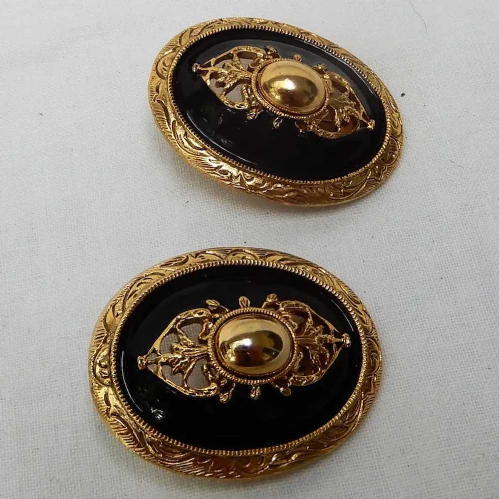 Vintage Victorian Style Black Enamel and Gold Ton… - image 3