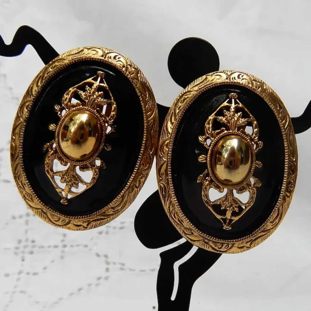 Vintage Victorian Style Black Enamel and Gold Ton… - image 4