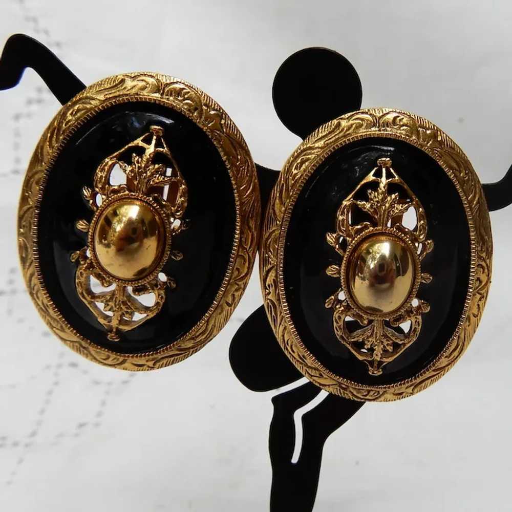 Vintage Victorian Style Black Enamel and Gold Ton… - image 5