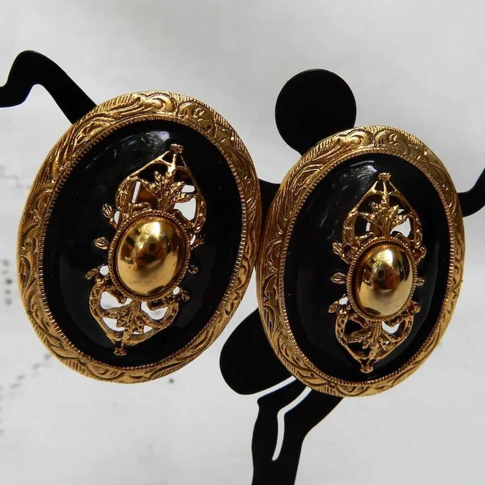 Vintage Victorian Style Black Enamel and Gold Ton… - image 6