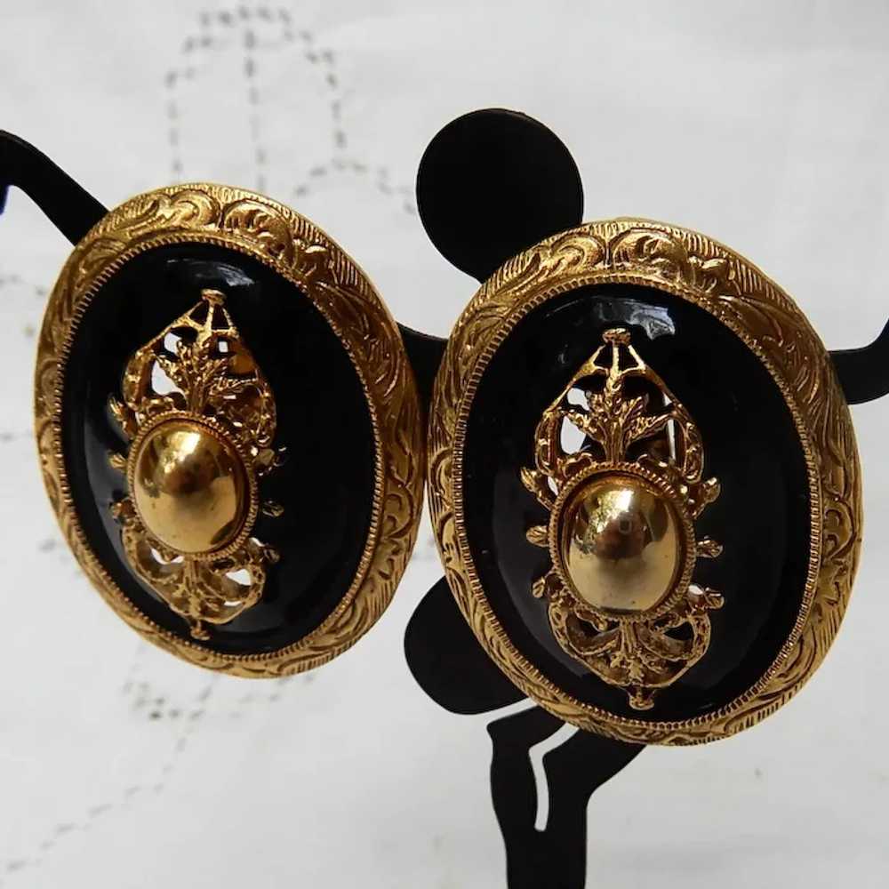 Vintage Victorian Style Black Enamel and Gold Ton… - image 7