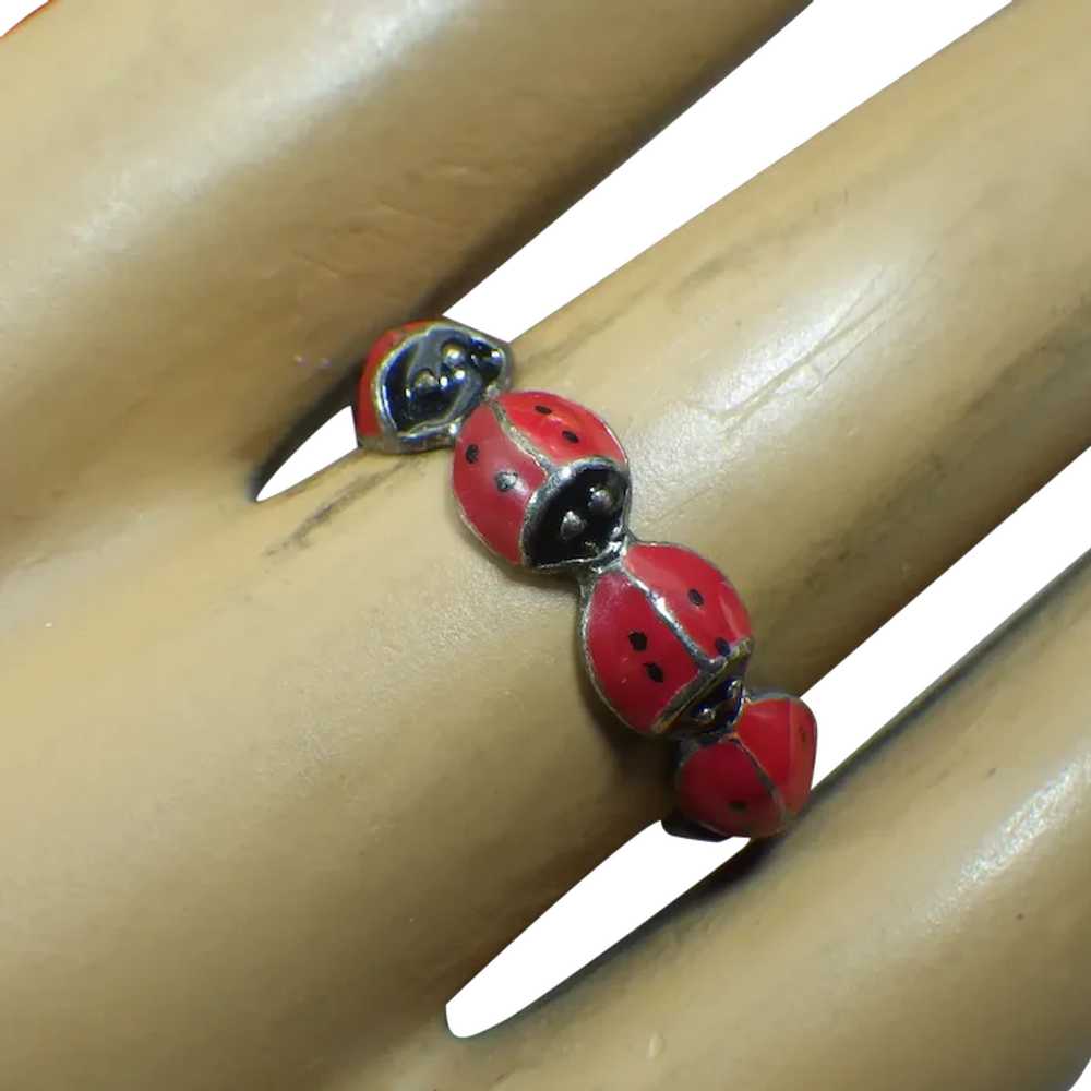 Older Handmade Sterling and Enamel Lady Bug Ring,… - image 1