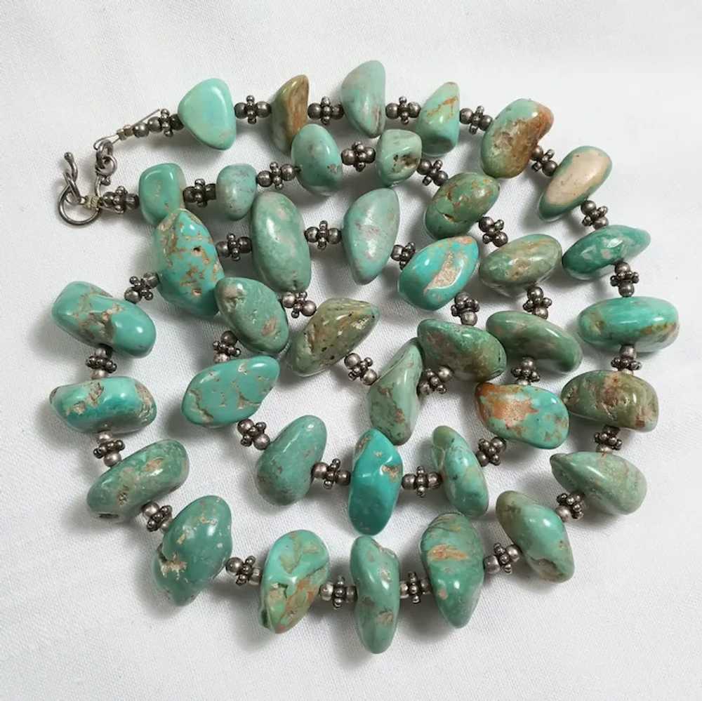 Southwest sterling silver turquoise nugget bead n… - image 2