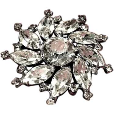 Sparkling Rhinestone "Weiss" Flower Pin or Brooch