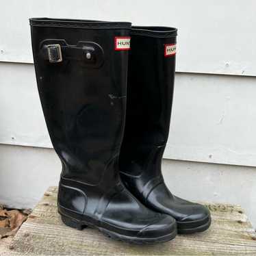 Hunter black tall rubber rain boots