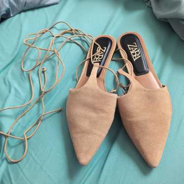 Zara Suede Leather Wrap Around Flat Shoes
