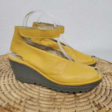 Fly London Yellow Gold Open Toe Wedges 8