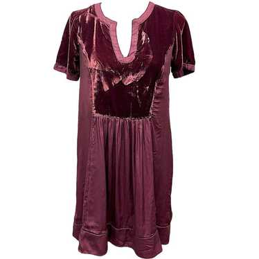 Anthropologie Maeve Burgundy Ingrid Velvet Dress S