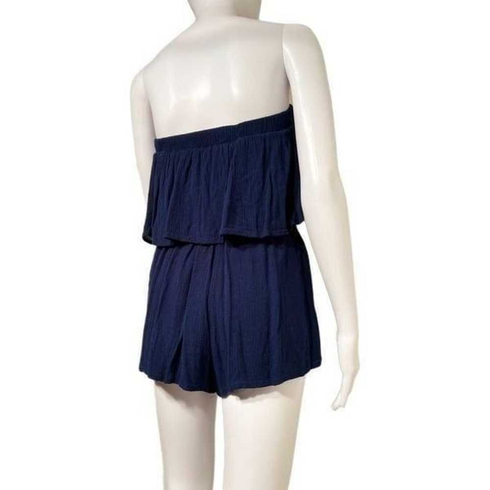 Navy Embroidered Viscose Flowy Short Romper - image 3