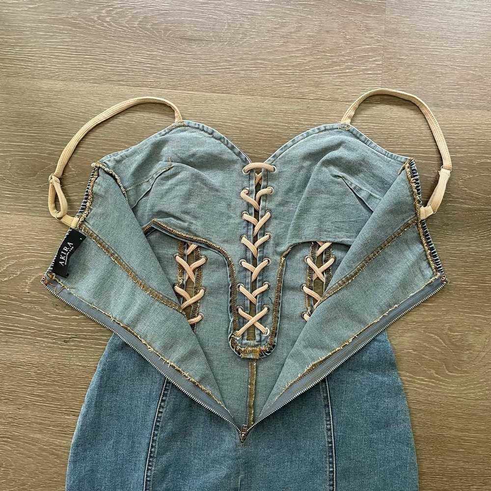 Denim Jean Mini Dress Corset Lace Up Style - image 6