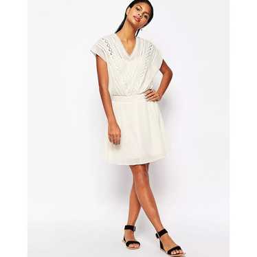 MOON RIVER White Gauzy Lace Blouson Mini Dress Boh