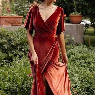 baltic born dress- Meghan Velvet wrap dress Rust -