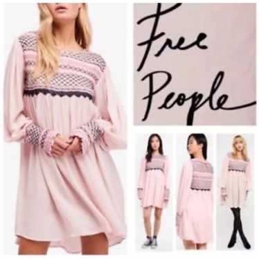 FREE PEOPLE Peach Ruched Dress Long Sleeve
