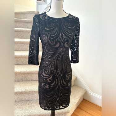 Julia Jordan Black Damask Illusion Sheath Dress