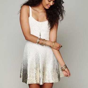 FREE PEOPLE XS Gold Foil Ombre Lace Dress