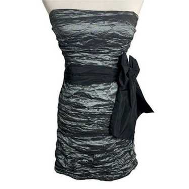 Vintage BCBG Strapless Crinkle Mini Dress S Grey … - image 1