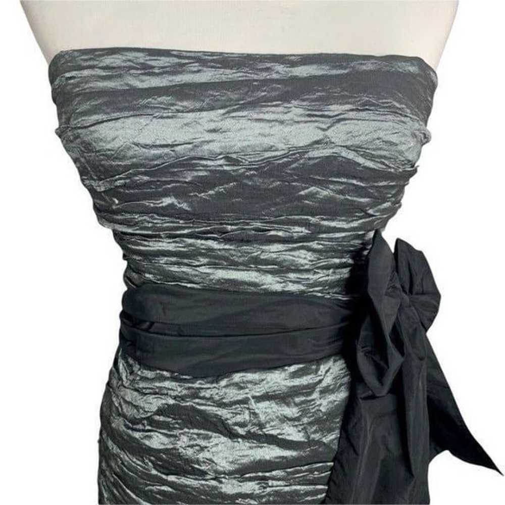 Vintage BCBG Strapless Crinkle Mini Dress S Grey … - image 2