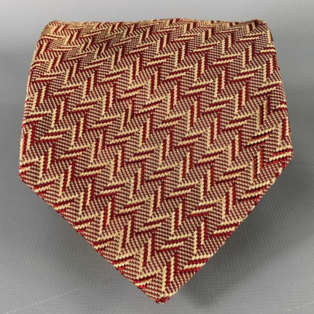 Donna Karan Burgundy Beige Zig Zag Silk Tie - image 1