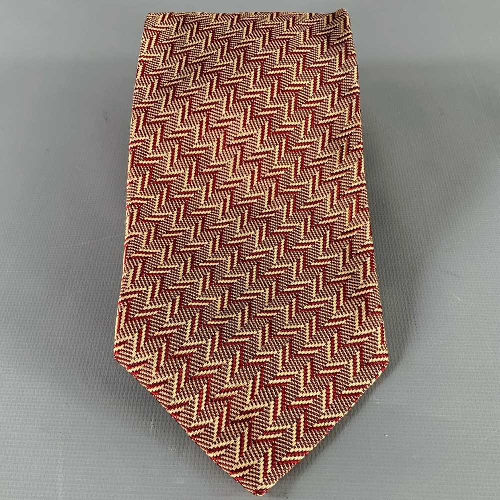 Donna Karan Burgundy Beige Zig Zag Silk Tie - image 3