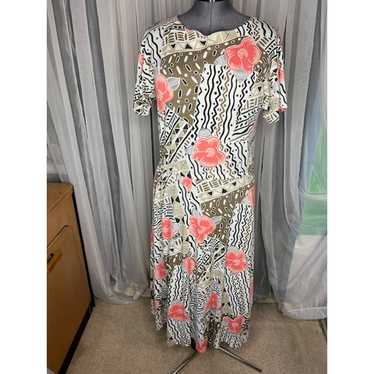 dress 1980s knit fit and flare floral geometric br