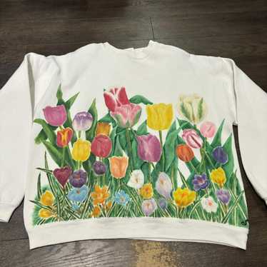 Designer Vintage Flowers Painting Crewneck Sweats… - image 1