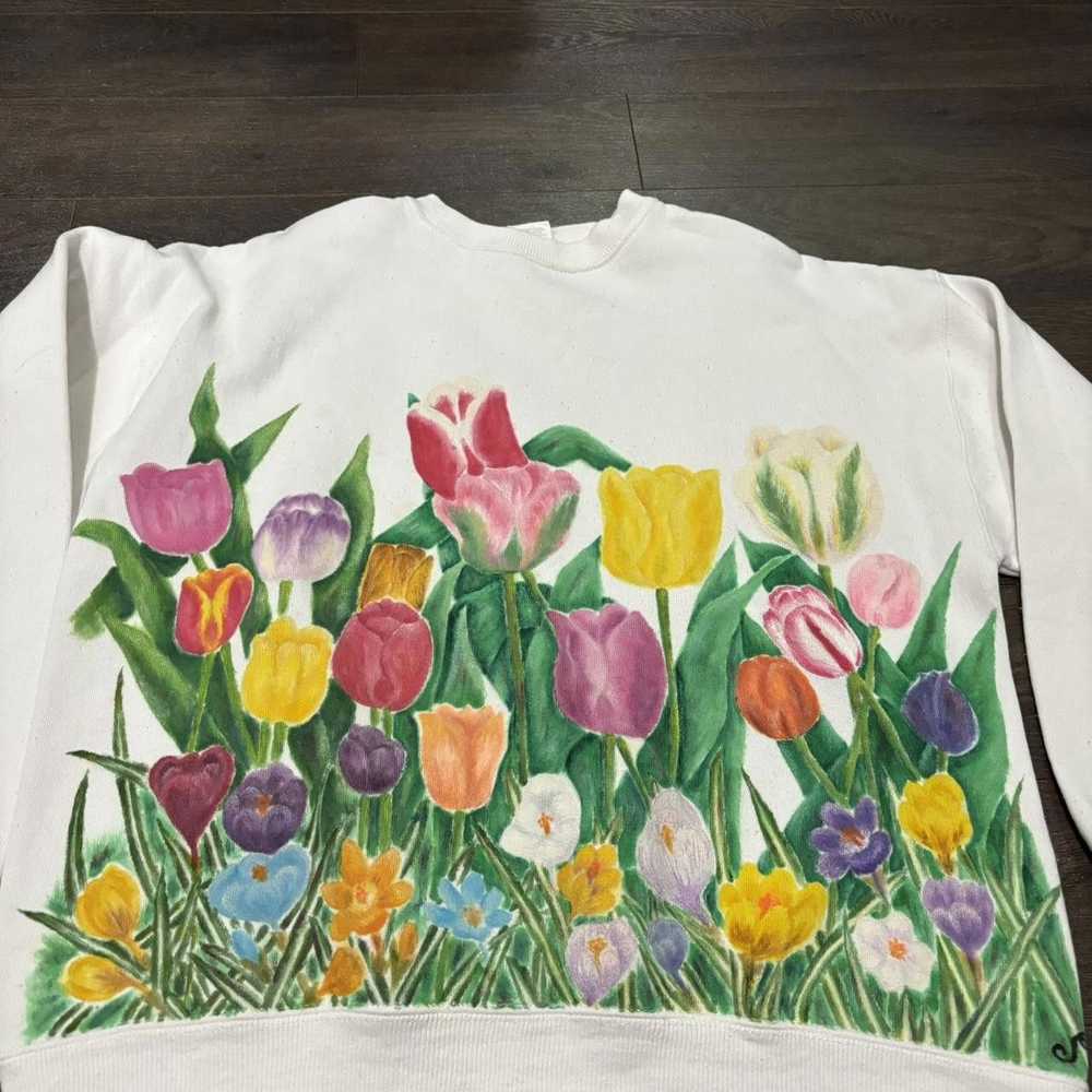 Designer Vintage Flowers Painting Crewneck Sweats… - image 2