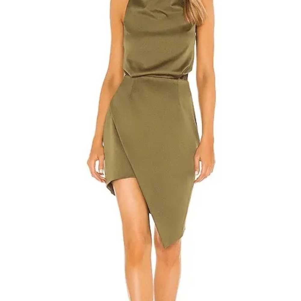Elliatt Camo Satin Asymmetrical Dress Khaki Olive… - image 1