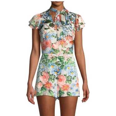 Alice + Olivia Macall Floral Ruffle Tie Neck Romp… - image 1