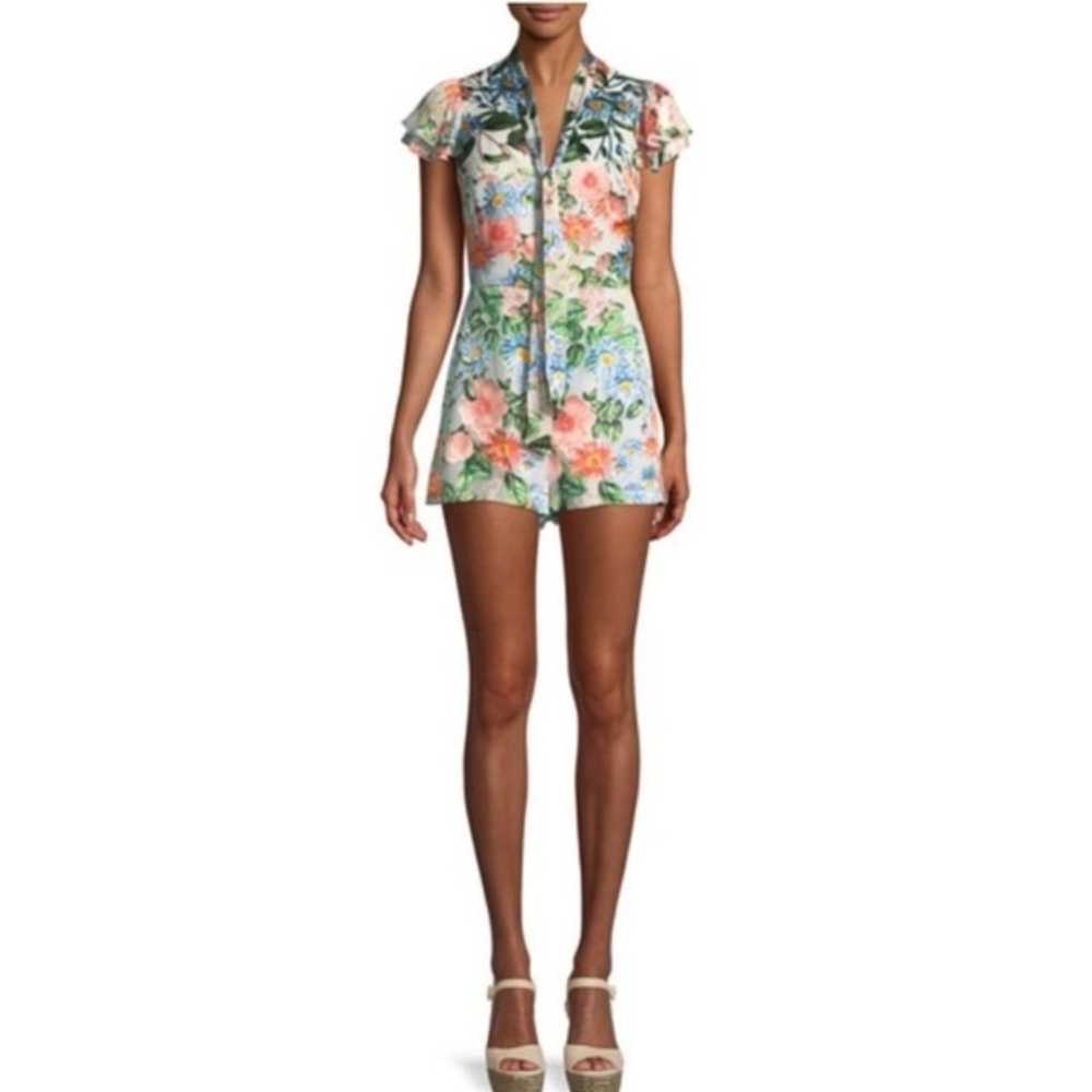 Alice + Olivia Macall Floral Ruffle Tie Neck Romp… - image 2