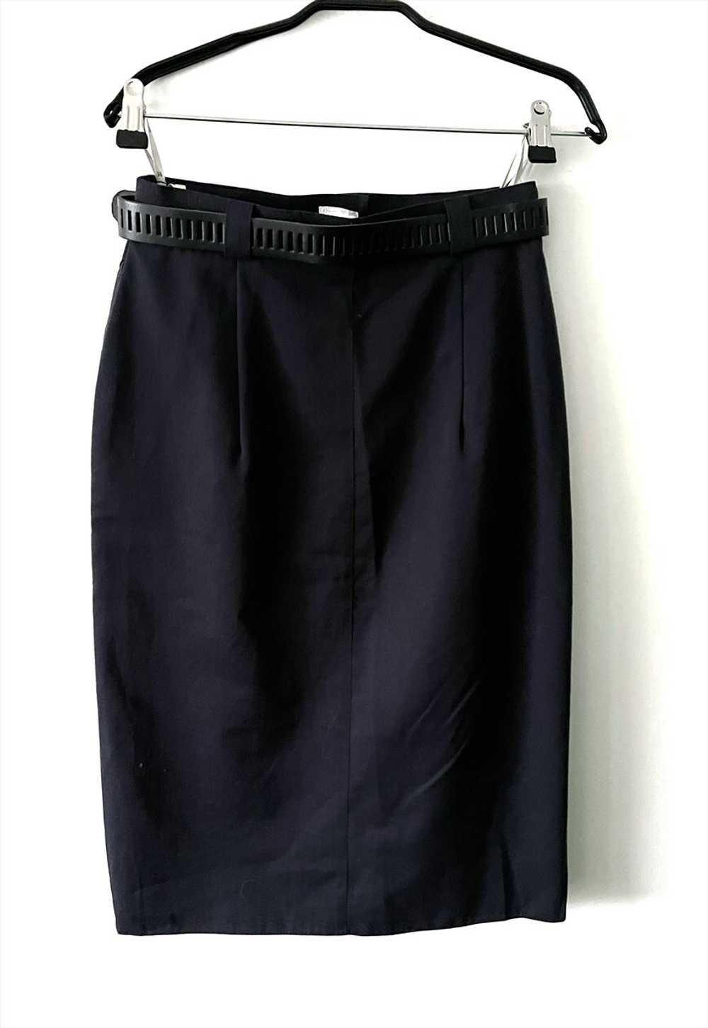 Vintage Navy Pencil Belted Skirt - M - image 4