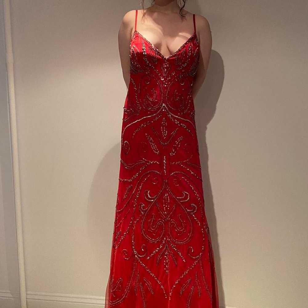 fully beaded sequin red maxi dress - image 2