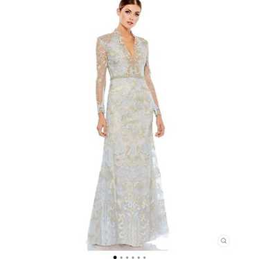 mac duggal evening gown maxi dress embroidered blu