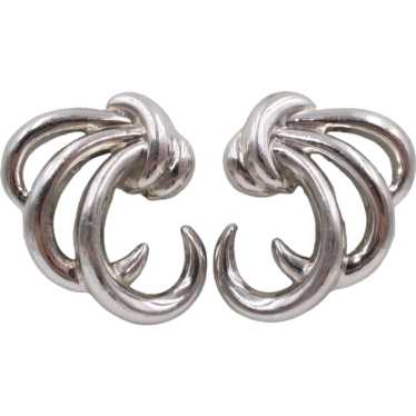Earrings Clip-On Signed Trifari Silver Plated