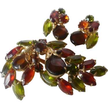 D&E Autumn Colors Cabochon and  Faceted Earring & 