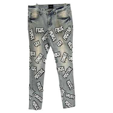 Cooper9 Cooper 9 Words Denim Jeans Pants Print Bl… - image 1