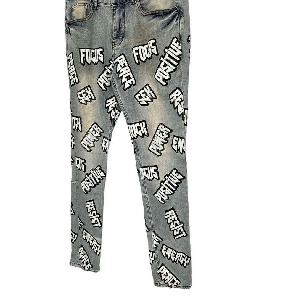 Cooper9 Cooper 9 Words Denim Jeans Pants Print Bl… - image 3