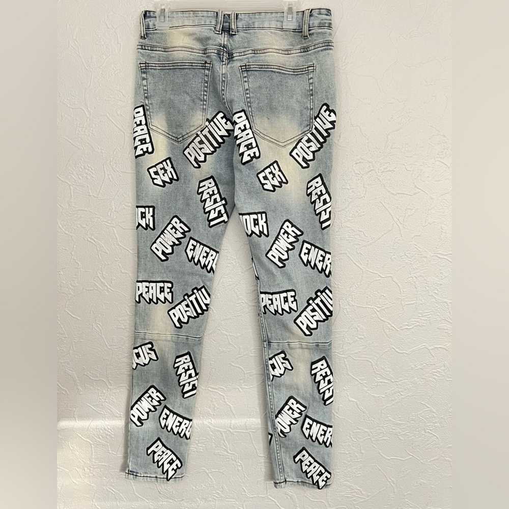 Cooper9 Cooper 9 Words Denim Jeans Pants Print Bl… - image 5