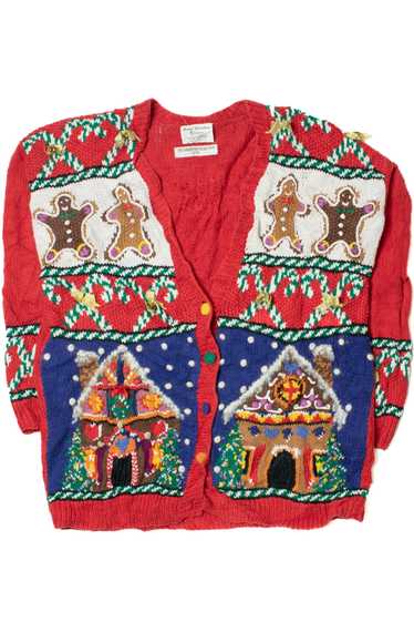 Vintage Gingerbread Houses Ugly Christmas Cardigan