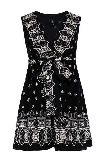 Anna Sui - Black & Cream Sleeveless Wrap Mini Dres