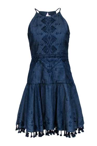 Parker - Blue Chambray Embroidered Trim Sleeveless