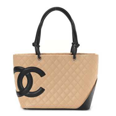 CHANEL Calfskin Quilted Large Cambon Tote Beige Bl