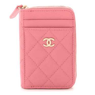 CHANEL Caviar Quilted Zip Card Holder Pink