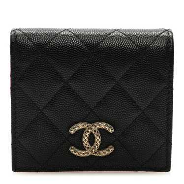 CHANEL Caviar Metal Perforated Quilted Compact Bif