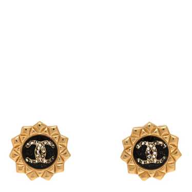 CHANEL Metal Quilted Crystal CC Round Earrings Go… - image 1