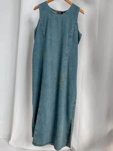 Vintage Denim Floral Stitching Sleeveless Dress - 