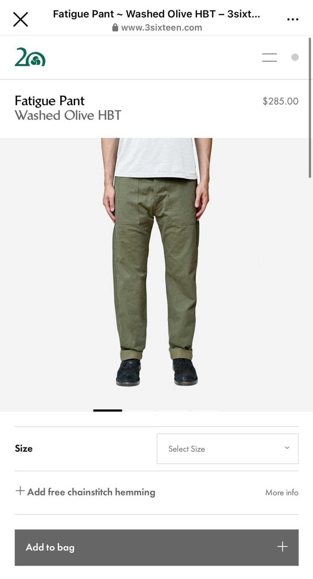 3sixteen Fatigue Pant Washed Olive HBT - image 5