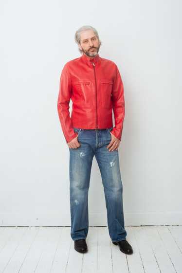 Jil Sander 2000's red leather motorcycle jacket