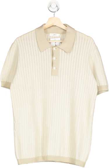 Mr P Beige Open Knit Ribbed Polo Shirt UK M