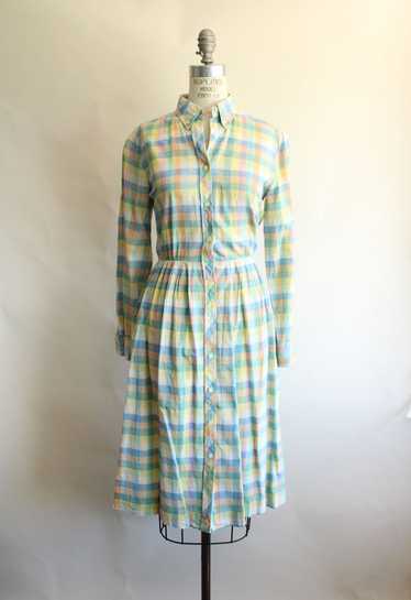 Vintage 1970s 1980s Pastel Check Dress with Pocket